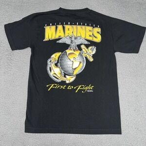 VTG 7.62 Design US Marine Corps First to Fight T Shirt Men Sz S Black 2-Side Tee